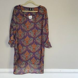 Tunic by Bobeau; l multi-colored with blue,red, gold and turqoise